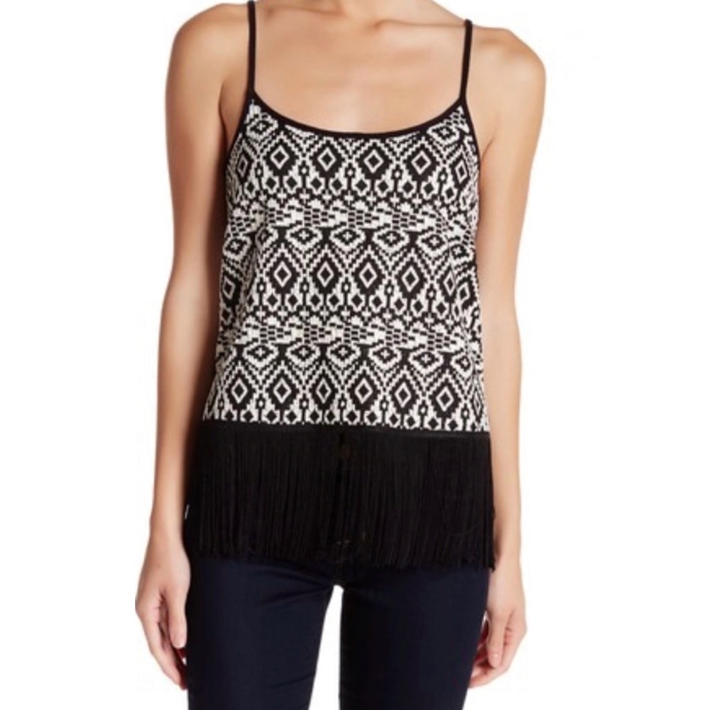 Freeway Black & White Fringe Sleeveless Top